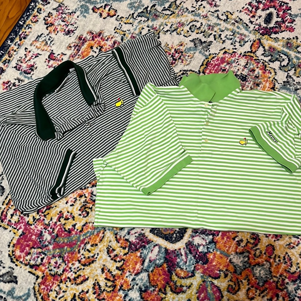 (2) MASTERS Collections striped collared shirts. XXL.